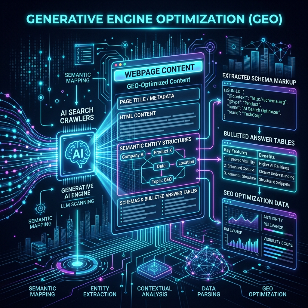 Generative Engine Optimization GEO Framework Diagram
