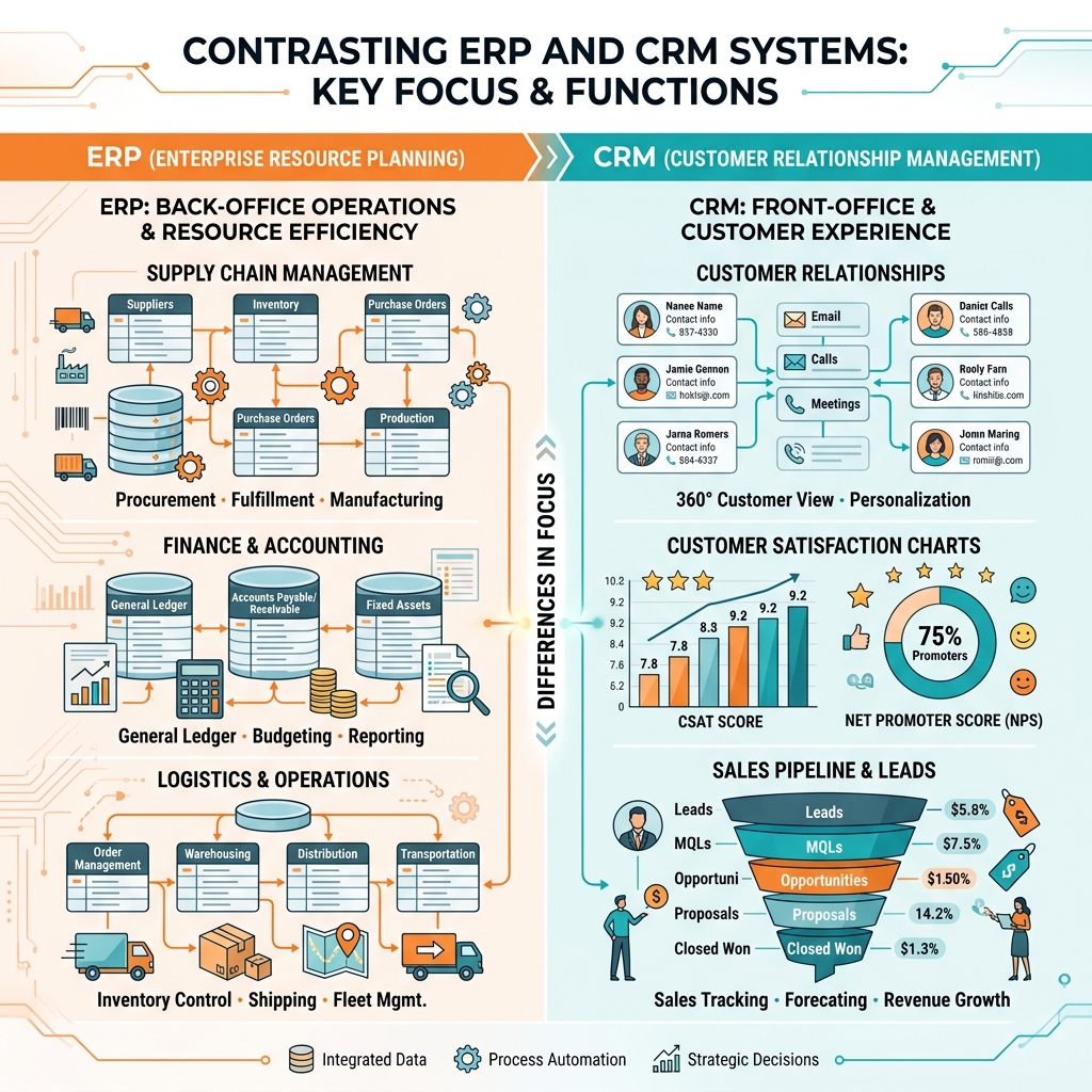 ERP vs CRM Systems Comparison Infographic