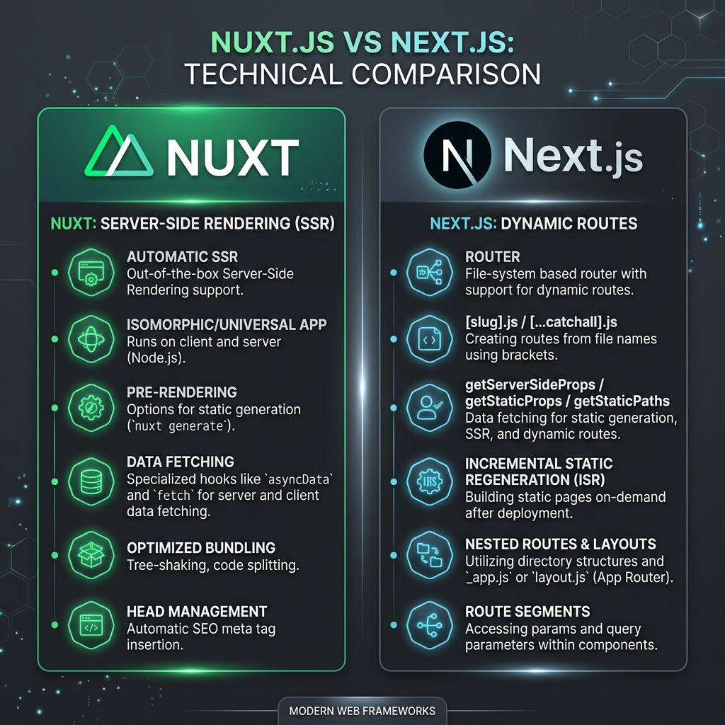 Nuxt vs Nextjs Web Framework Comparison Graphic